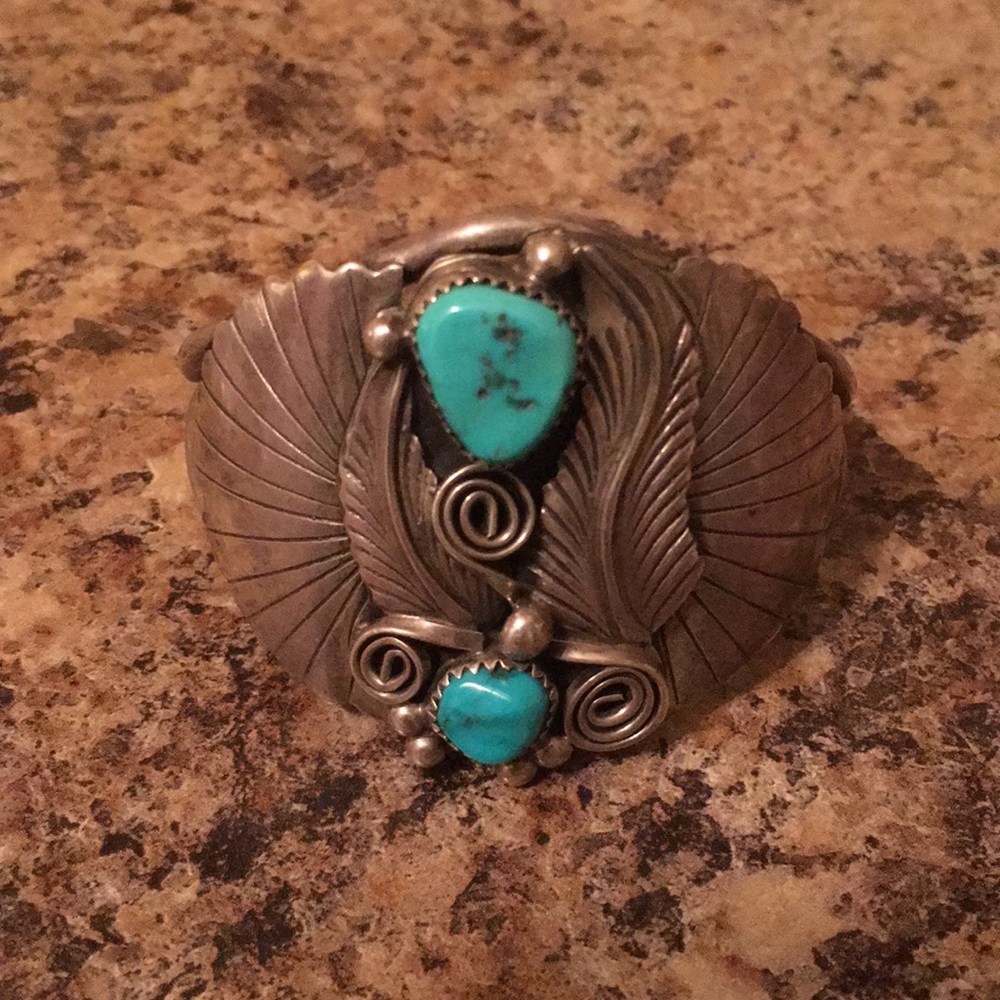 Vintage signed silver and turquoise cuff